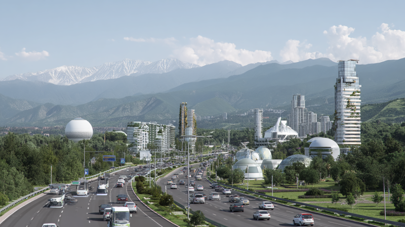 Алматы будущего. Изображение сгенерировано при помощи нейросети Midjourney