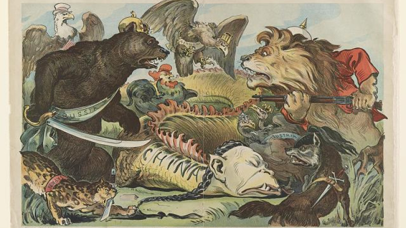 Карикатура из американского журнала Puck  / J. Ottmann Lith. Co. Puck Bldg. N.Y., 1900 год, времена "Большой игры". Источник: Библиотека конгресса США