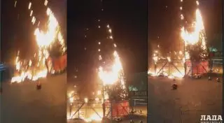 Загоревшаяся 17-метровая елка на площади Мангистау попала на видео