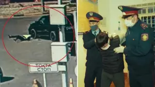Наезд на полицейского на блокпосту в Шымкенте попал на видео