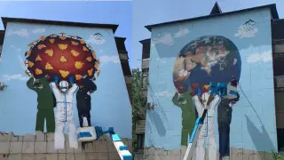 Почему в Алматы изменили мурал о борьбе с коронавирусом
