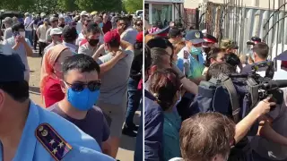 Недовольные продавцы собрались возле рынка в Нур-Султане