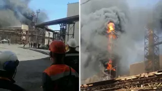 Газоотвод загорелся на комбинате в Актюбинской области