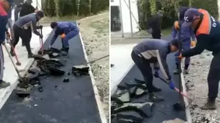 Строители испортили новый асфальт назло руководству в Алматы