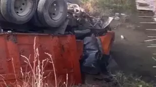 КамАЗ упал в канал после ДТП по Талгарской трассе