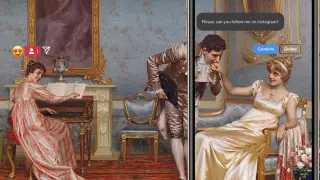 "Здесь не знакомлюсь, пиши в Instagram".  Художник осовременил шедевры мирового искусства