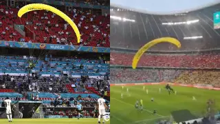 Парашютист сел на поле во время матча Евро-2020, пострадали несколько человек