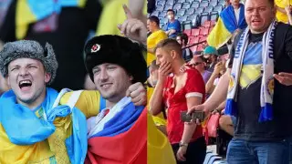 Фанату с флагом России разорвали майку на матче Украины на Евро-2020