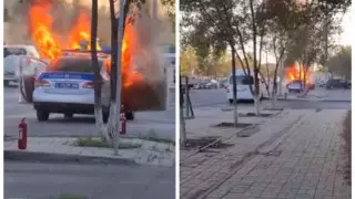 Видео полыхающего полицейского автомобиля появилось в Сети