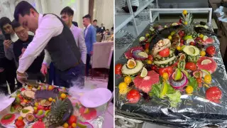 "АҚШ-тан алдырды". Танымал әншінің тойында акула сойылып, шоу болды