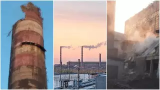 Появилось видео обрушения трубы на ТЭЦ в Петропавловске