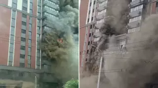 Строящееся здание загорелось в Алматы