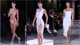 Беллу Хадид одели прямо на подиуме - в платье из жидкого хлопка