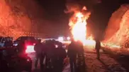 Эвакуатор с легковым авто сгорели на трассе в Жетысу
