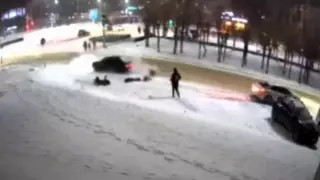 Наезд на четверых пешеходов попал на видео в Темиртау