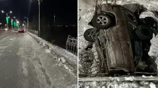 Lexus слетел с моста после ДТП в Актобе