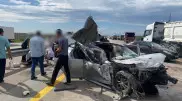 Toyota Camry врезалась в КамАЗ и превратилась в груду металла в Акмолинской области