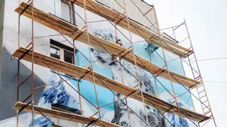 Как восстанавливают уничтоженный мурал с барсом в Алматы: фото