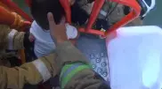 Малыш застрял в перилах горки в Караганде