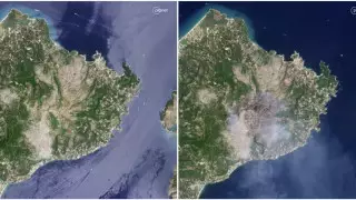 Пожар в Греции показали из космоса