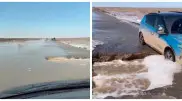 Поток воды шириной в 300 метров затопил автодорогу в Абайской области