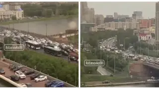 Километровая пробка образовалась на мосту в Астане