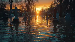 Вода с полей затопила кладбище в Саркане