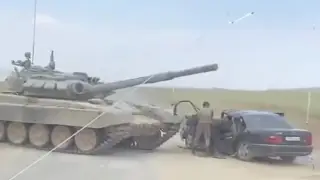 Mercedes столкнулся с танком в Жамбылской области