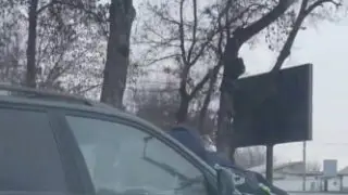 Полицейского прокатили на капоте в Шымкенте. Видео