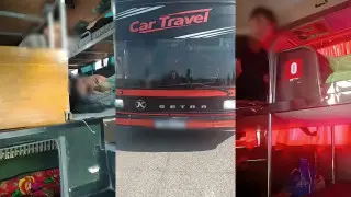 Нелегальный “автобус-поезд“ остановили на трассе в Казахстане