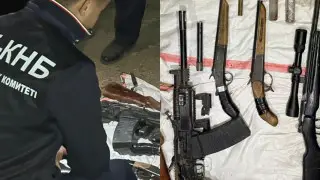 Пехотный огнемёт, автоматы, пистолеты - КНБ показал изъятое оружие