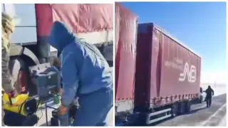 Большегруз с лошадьми в сильный мороз встал на трассе близ Аркалыка