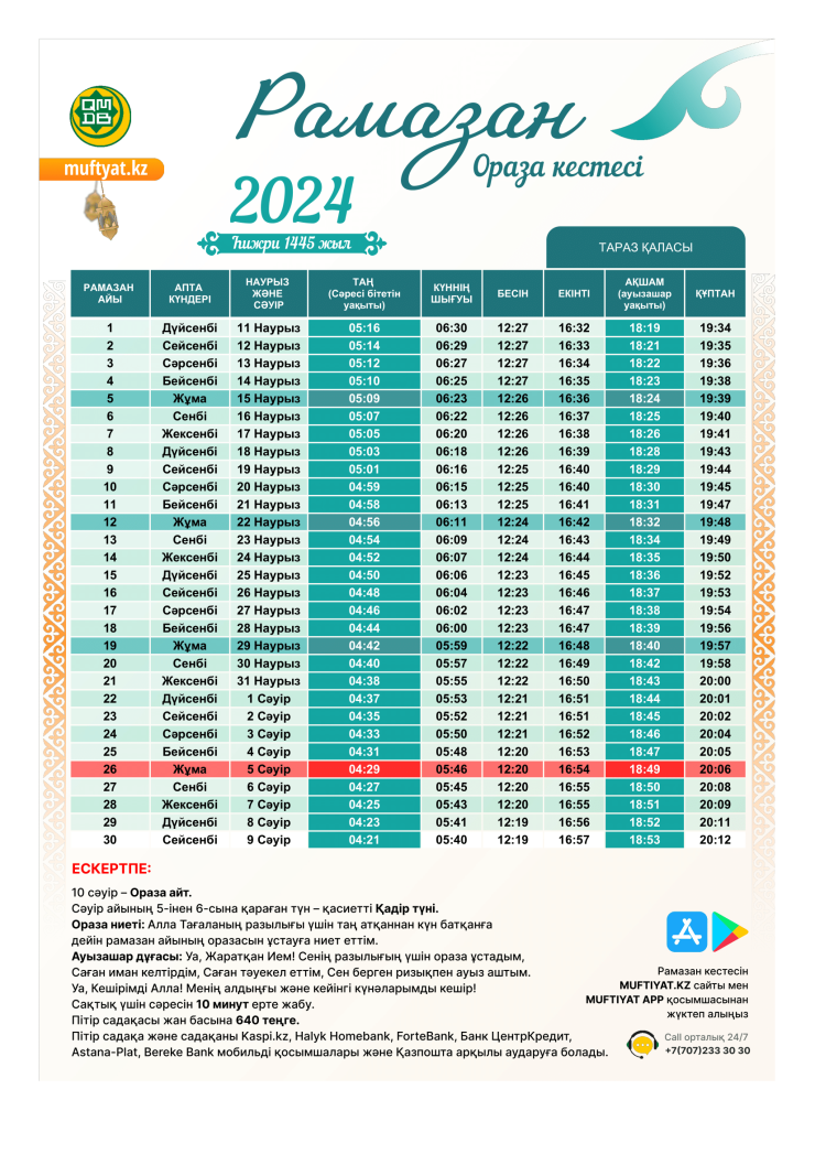 Ораза в Таразе - расписание - Tengrinews